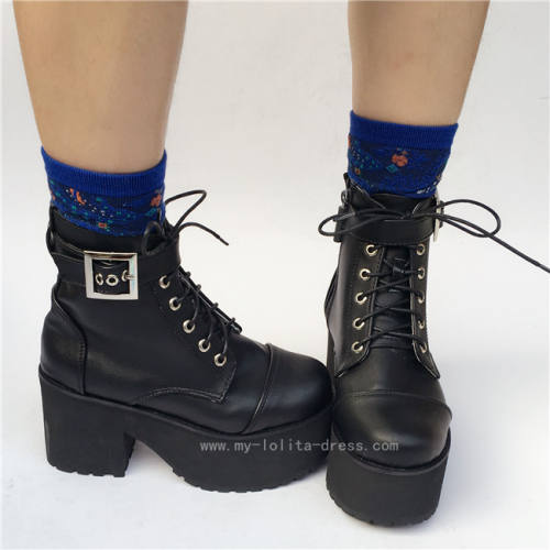 Punk Black Matte Lolita Short Boots O