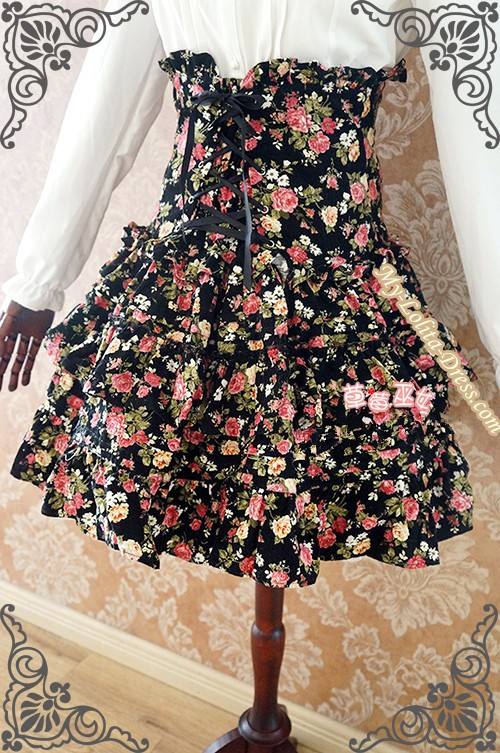 Strawberry Witch Rose Prints High Waist Sweet Lolita Skirt