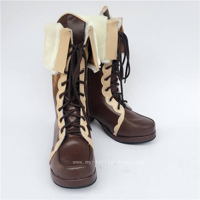 Sweet Pearl Pink Lolita Winter Mid-calf Boots with Beige Lace