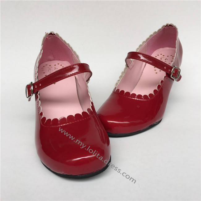 Wine Glossy Lolita Heels Shoes