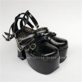 Black Patent Leather Straps Lolita Summer Sandals