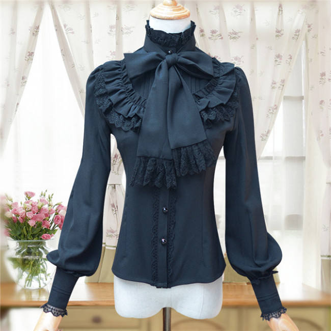 Sweet Chiffon Long Sleeves High Collar Lolita Blouse