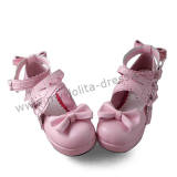 Pink Bows Cross Straps Lolita Girls Shoes