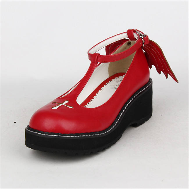 Angelic Imprint- Sweet T-shaped Straps Lolita High Platform Shoes with Detachable Angel Wings