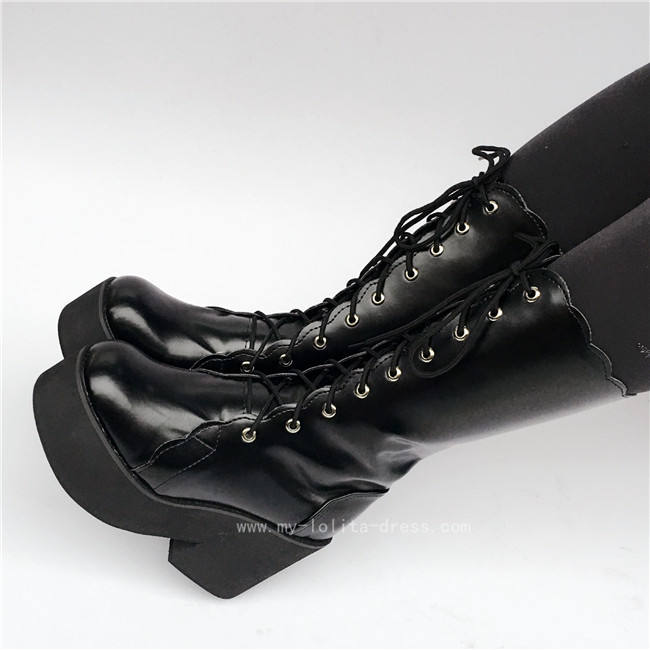 Lace-up Black Matte Lolita Boots