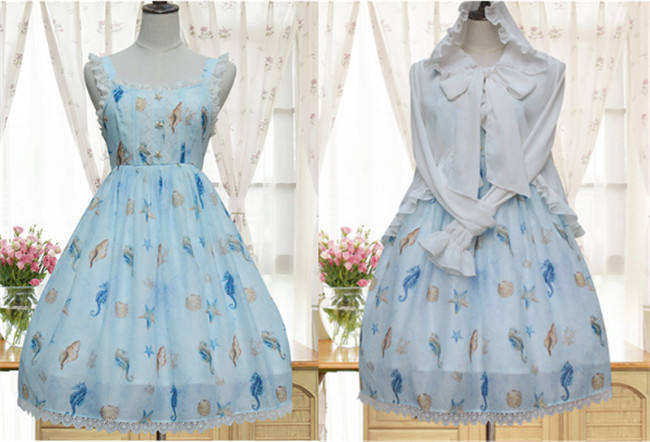 The Song of The Sea~Sweet Lolita Printed Jumper Dress