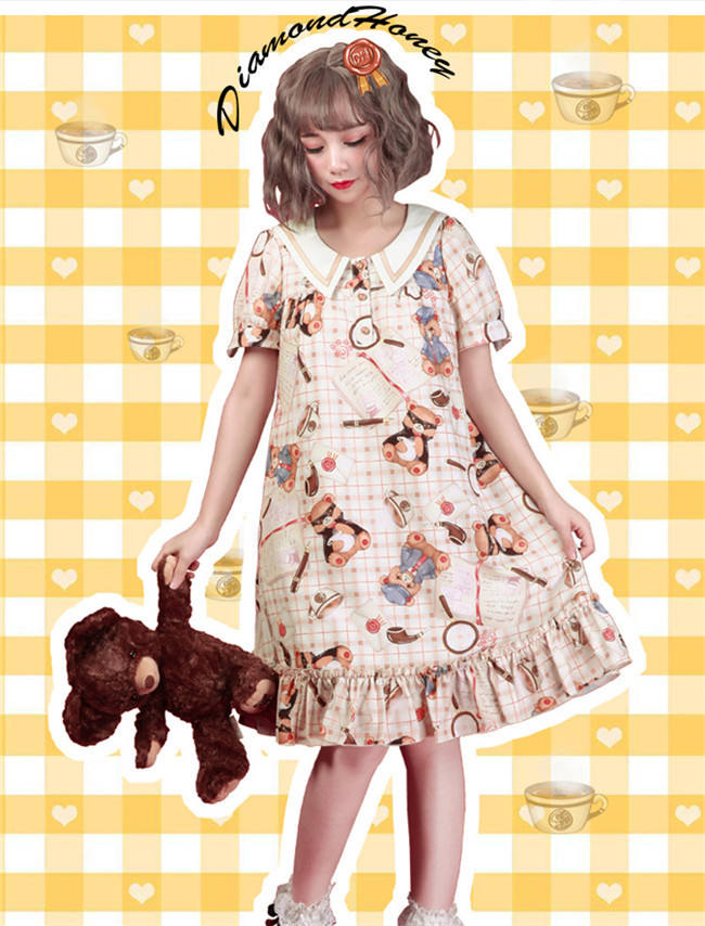 The Detective Bear~ Sweet Printed Lolita OP and JSK -OUT
