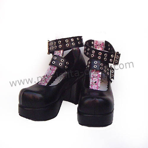 Black Double Straps Heels Lolita Shoes