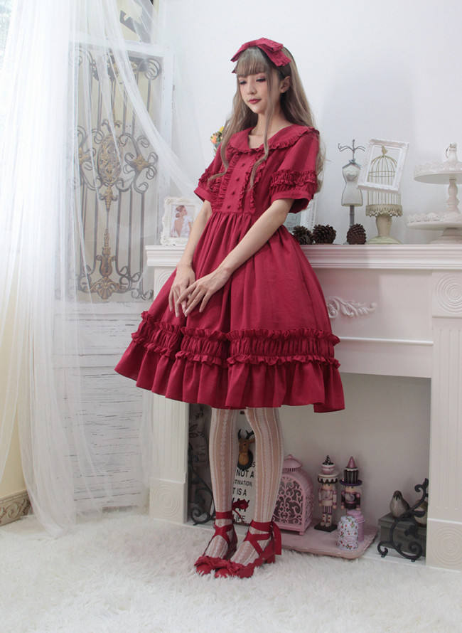 Pure Color Lolita Short Sleeves OP Dress -Middle Version/Long Version -Pre-order Closed