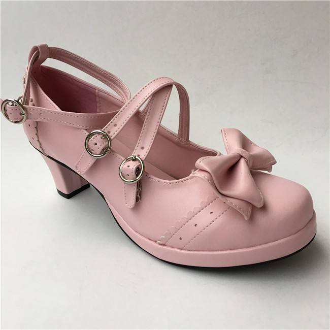 Black Bows Crossed Straps Matte Lolita Shoes Classic