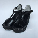 Elegant Black Matte T-strap Lolita Sandals