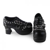 Elegant Black Lolita Square Heels Shoes