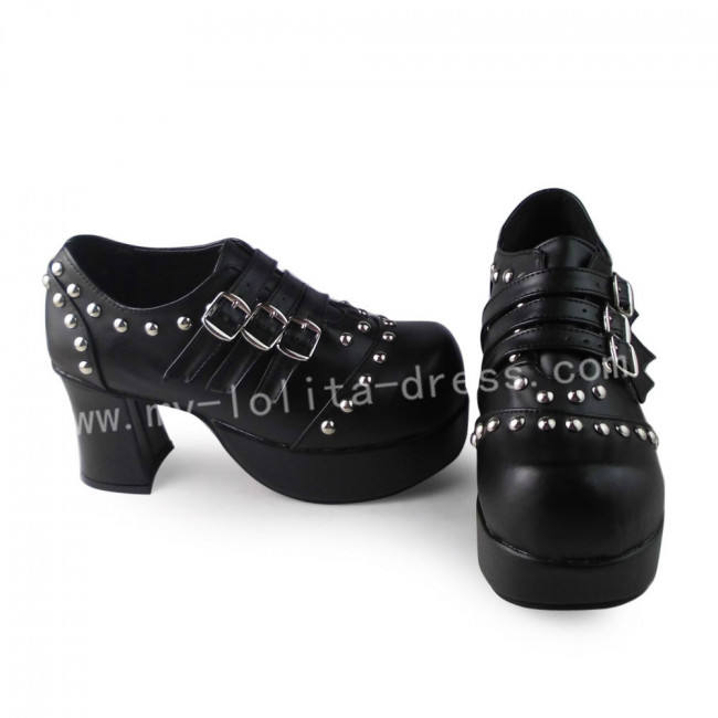 Elegant Black Lolita Square Heels Shoes