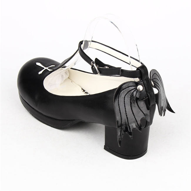 Angelic Imprint- Sweet T-shaped Straps Lolita Square Heel Shoes with Detachable Angel Wings