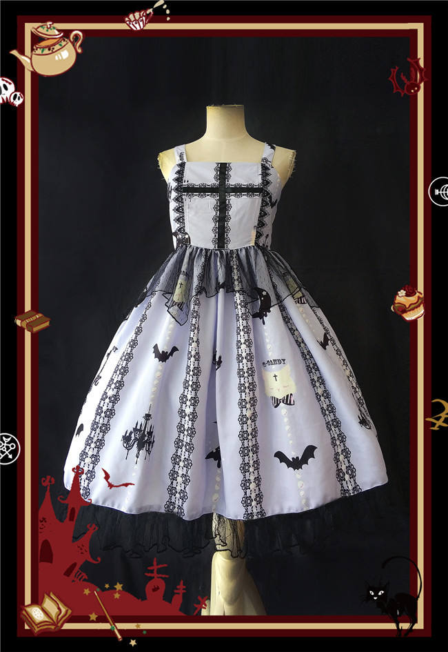 The Cat Cross~ Halloween Lolita JSK Dress + Headbow Navy Blue Size M - In Stock