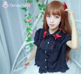 Diamond Honey Strawberry Garden Embroidery Chiffon Short Sleeves Blouse -out