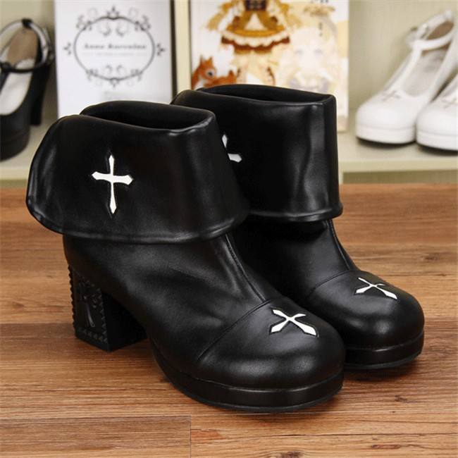 Angelic Imprint- Gothic Square Heels Lolita Short Boots