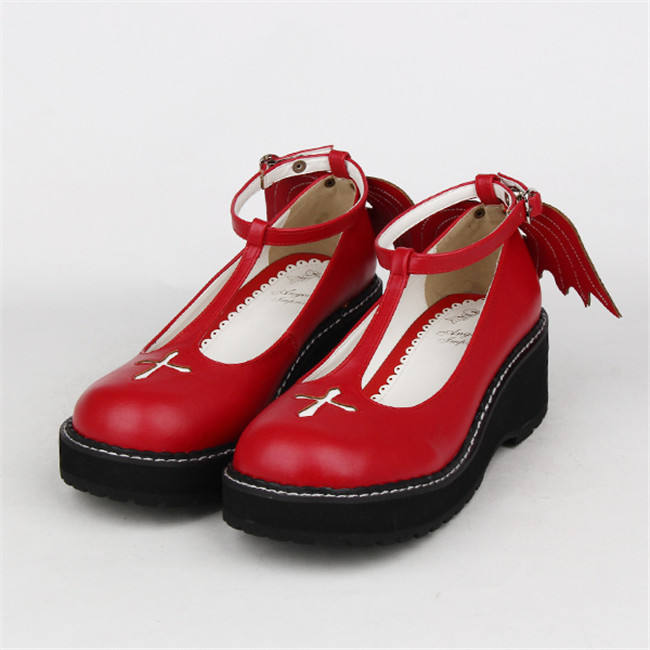 Angelic Imprint- Sweet T-shaped Straps Lolita High Platform Shoes with Detachable Angel Wings
