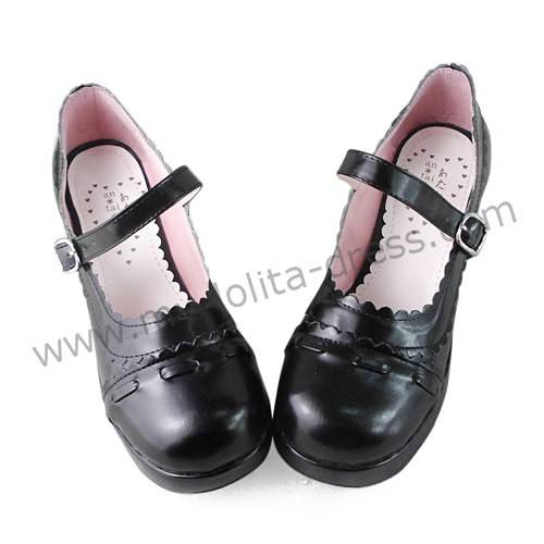 Black PU Ladies Lolita Heels Shoes