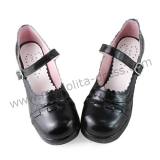 Black PU Ladies Lolita Heels Shoes