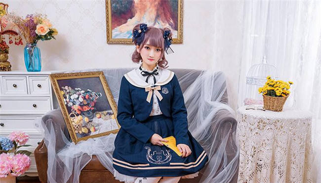 Magic Music School~ College Style Bass Embroidery Lolita Coat + Skirt Set