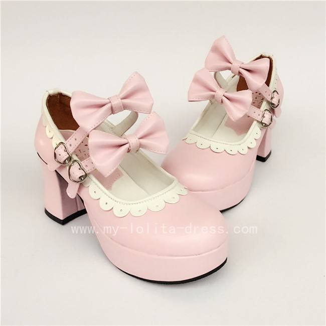 Black High Heels Lolita Shoes White Trim