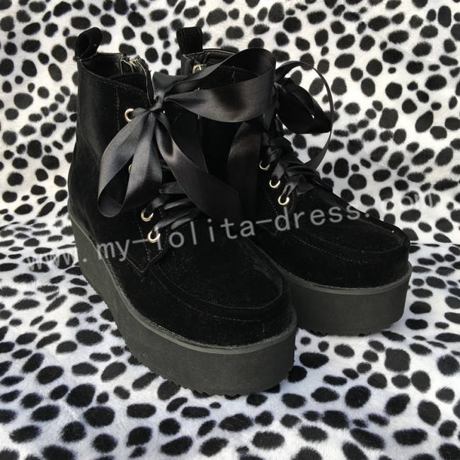Girl's Gothic Black Velvet Lolita High Platform