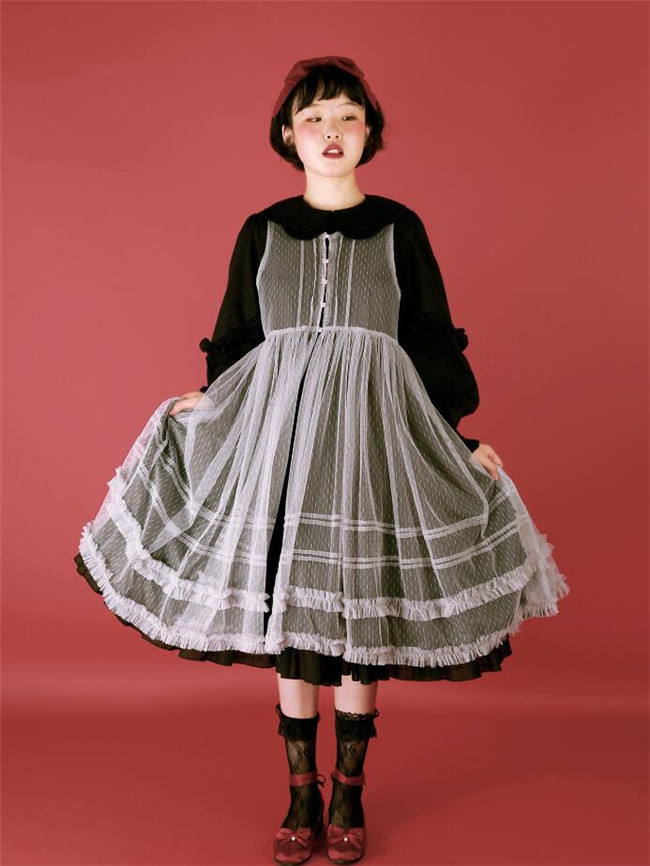 Daily wear Version Sweet Unicolor Lolita long sleeves OP- Ready Made