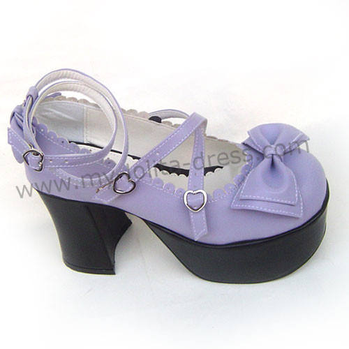 Purple Double Straps Bow Lolita Shoes