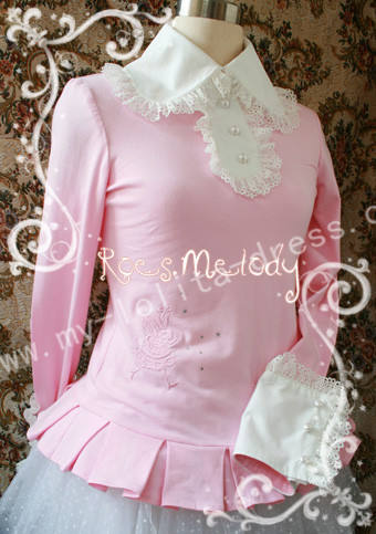 Alice Fairy Tail Embroidery Blouse Pink(bust:104cm, waist:92cm) - IN STOCK