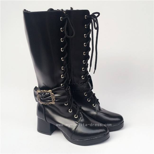 Lace-up Black Matte Lolita Boots