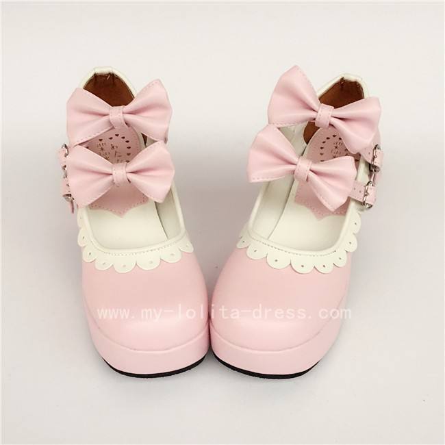 Black High Heels Lolita Shoes White Trim