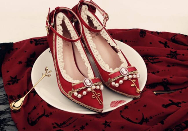 Rose Cross~ Versailles ~ Satin PU Lolita Shoes - Ready Made