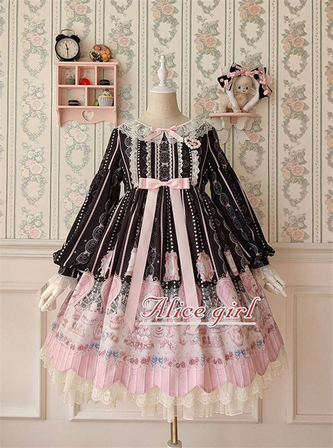 Alice Girl ~The Kitty's Tea Party Sweet Lolita OP/Salopette -Pre-order Pink Size S - In Stock