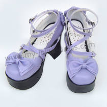 Purple Double Straps Bow Lolita Shoes