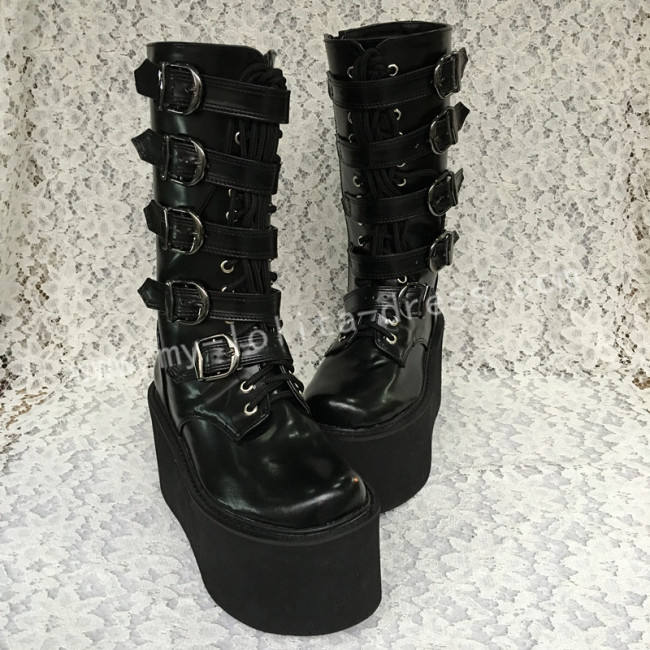 Matte Black Belts Goth Punk Lolita Boots