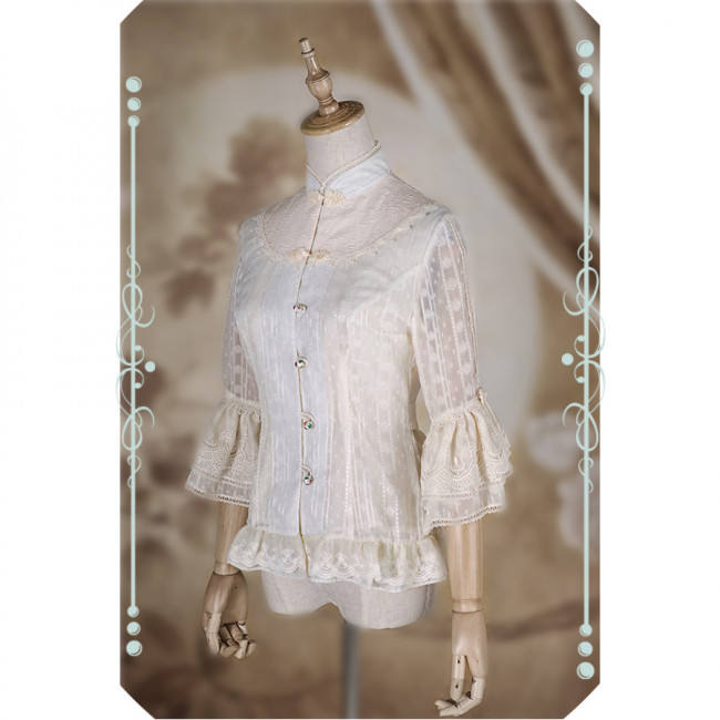 IchigoMikou ~Drizzle & Thin Clouds~ Qi Lolita Blouse -In Stock