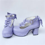 Beautiful Wine Glossy Lolita Bows Heels Shoes