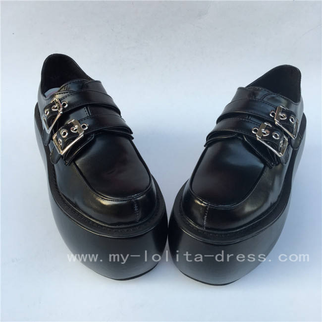 Black Matte Lolita High Platform Shoes with Buckles