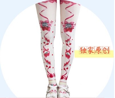 Strawberry Prints Sweet Lolita Tights $25.99-Girls Printed