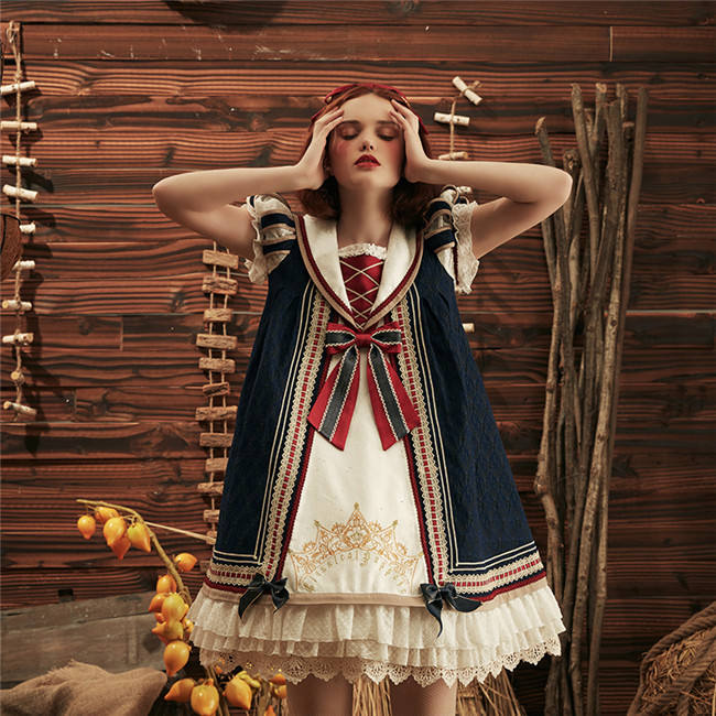 Classical Puppets ~White Snow Babydoll Style Daily Lolita OP -Ready Made