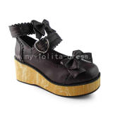Wool Color Heel Black Sweet Shoes