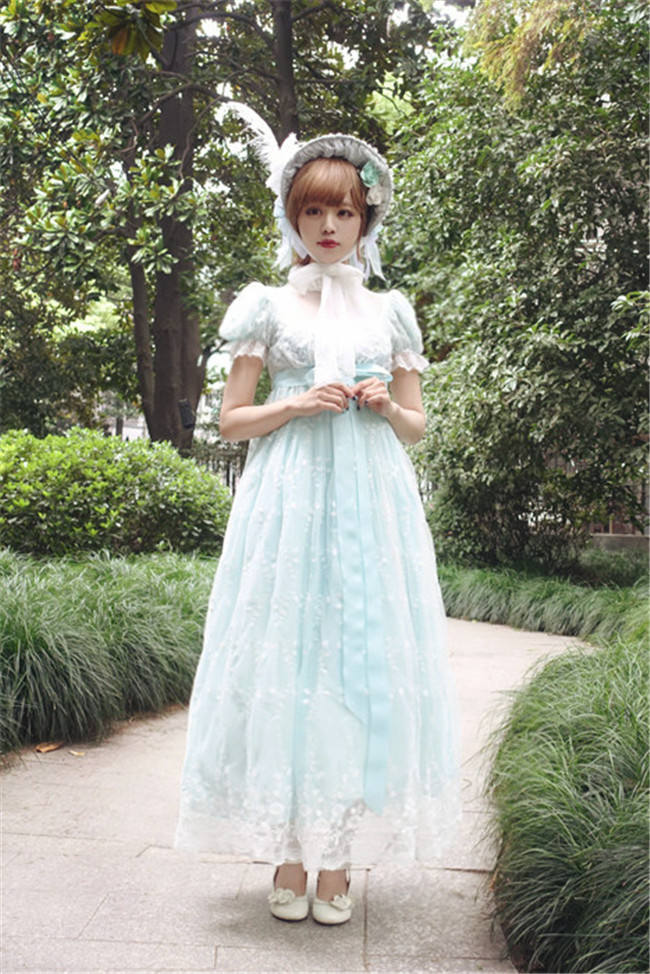 Josephine~ Gothic Chiffon Lolita High Waist Jumper Green XL - In Stock