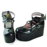 Black Shiny Flower Platform Princess Shoes