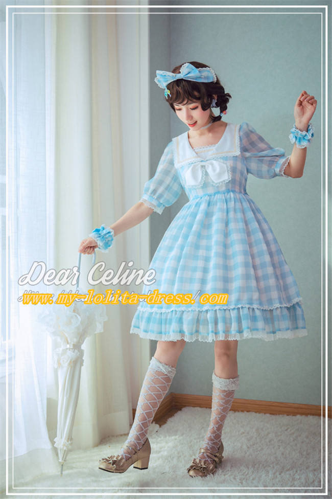 Fruit Sugers In Summer Gingham Lolita OP - Ready MADE