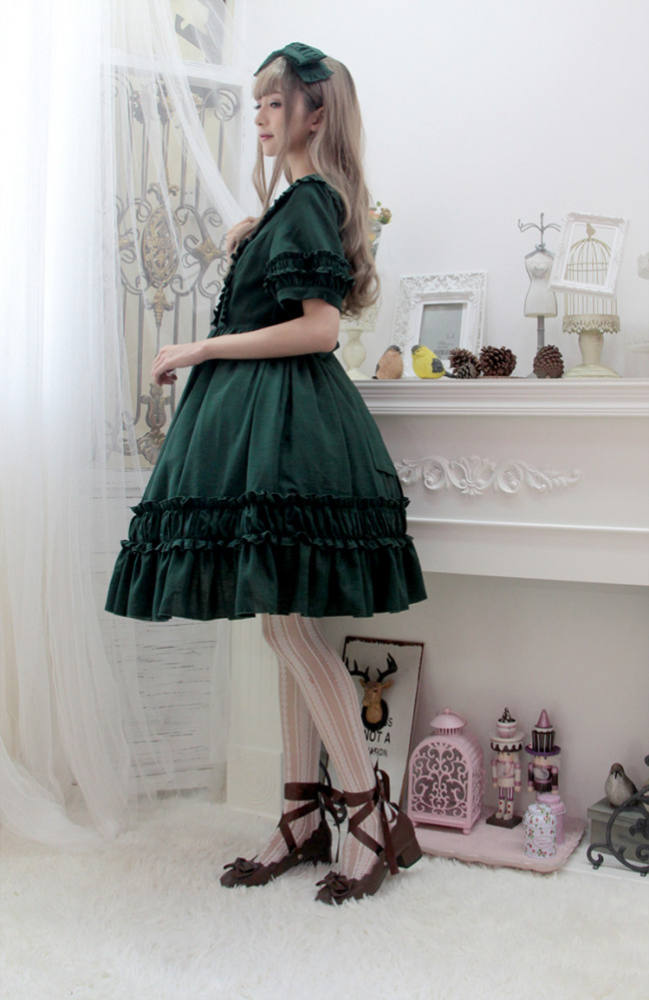 Pure Color Lolita Short Sleeves OP Dress -Middle Version/Long Version -Pre-order Closed