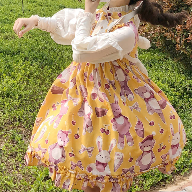 Doll Bear~ Sweet Fake Two Pieces Lolita OP -Ready Made