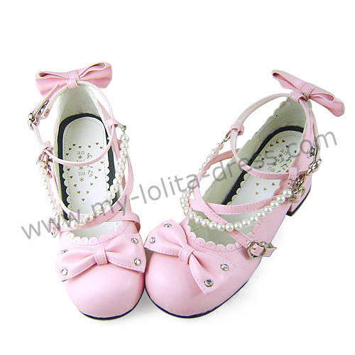 Sweet Black Beads Bows Lolita Shoes Flats Tea Party Heels