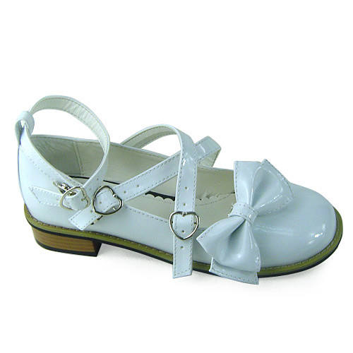White Shiny Low Heels Lolita Shoes
