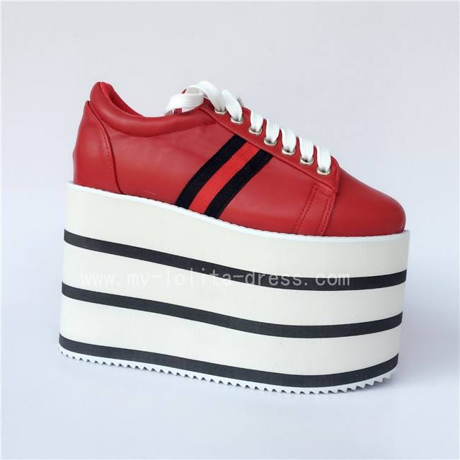 Black with White Lolita High Platform Shoes